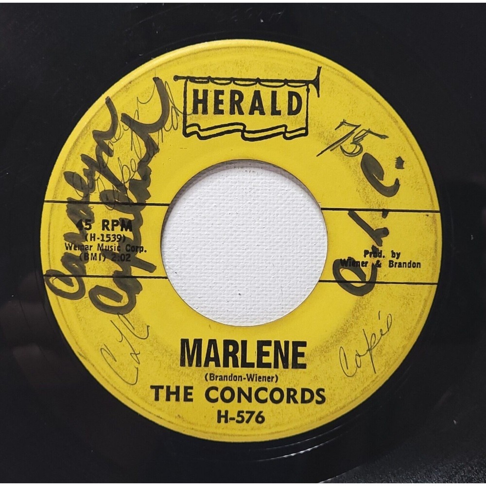 The Concords Vinyl 45 Marlene / Our Love Wasn't Meant To Be G+ to VG Doo Wop